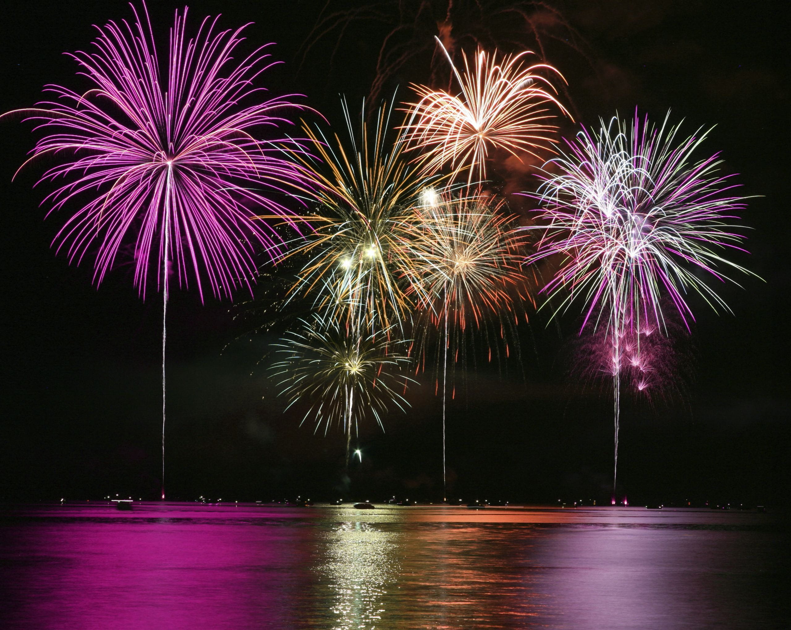 Colorful Fireworks over Lake