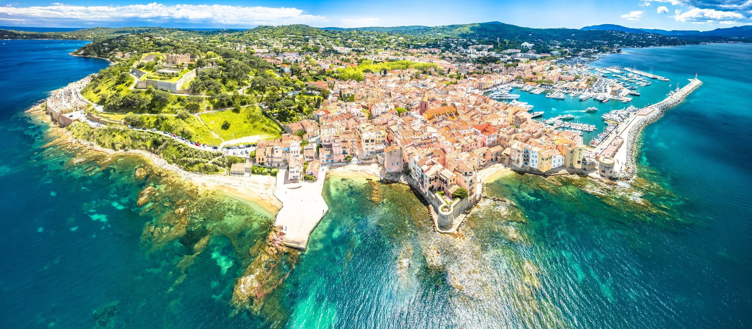 Saint,Tropez,Village,Fortress,And,Landscape,Aerial,Panoramic,View,,Famous